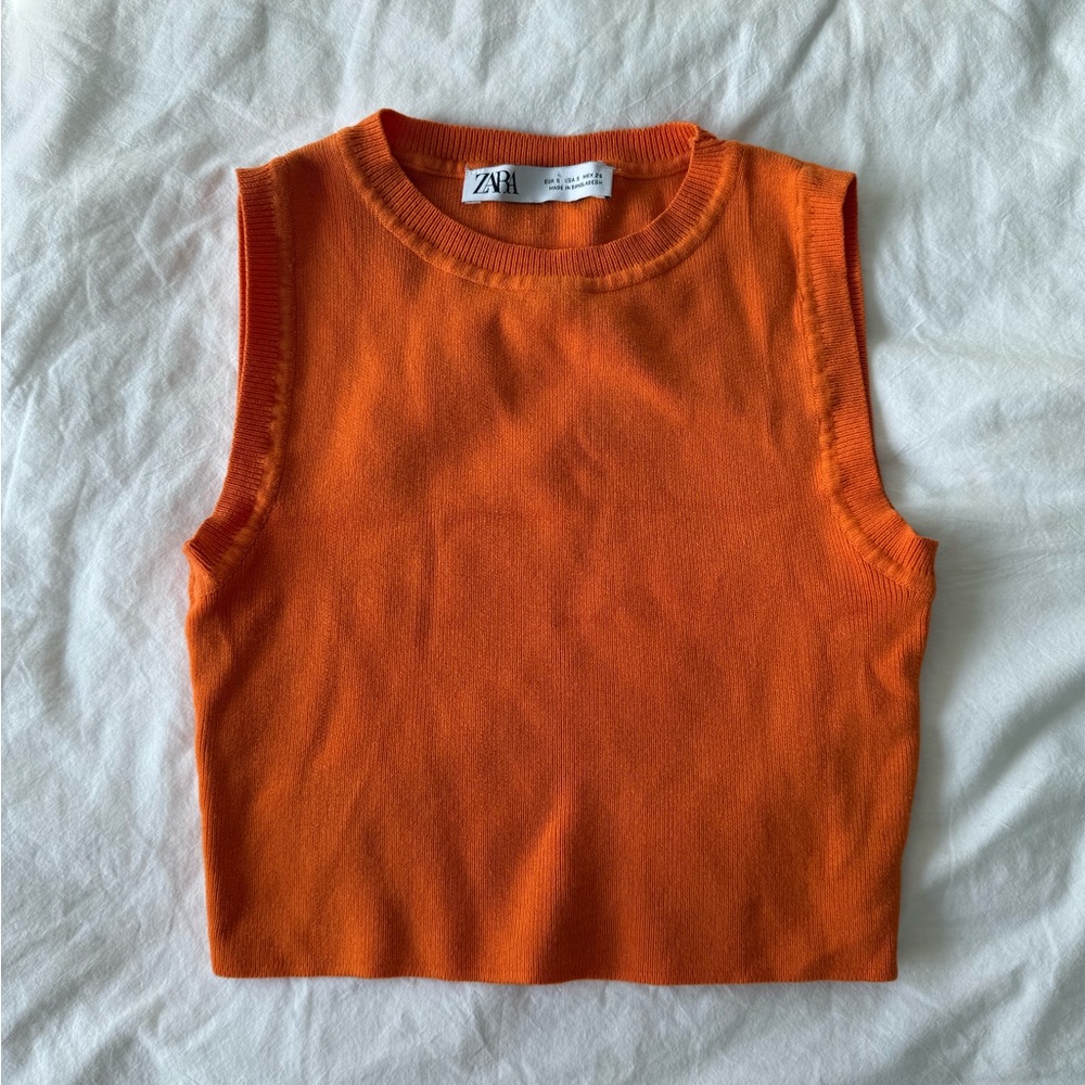 Zara Orange Knit Sleeveless Crop Top Size S